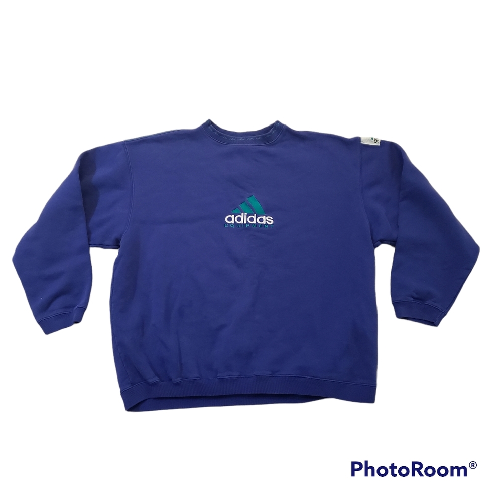 Vintage 90s Adidas Equipment Crewneck Sweatshirt Size Large Blue Embroidered. - Picture 1 of 6